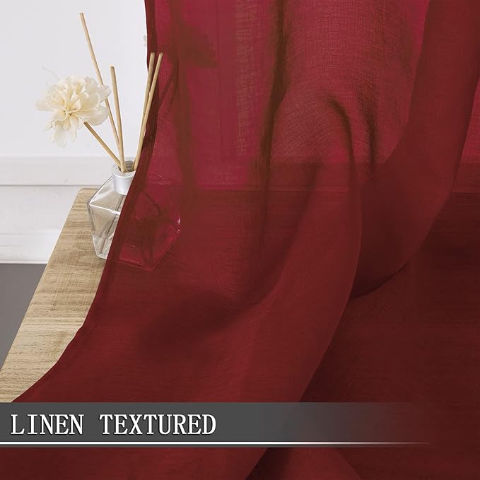 Tollpiz Sheer Curtains Bedroom Linen Textured Curtain Sheers Light Filtering - Image 2
