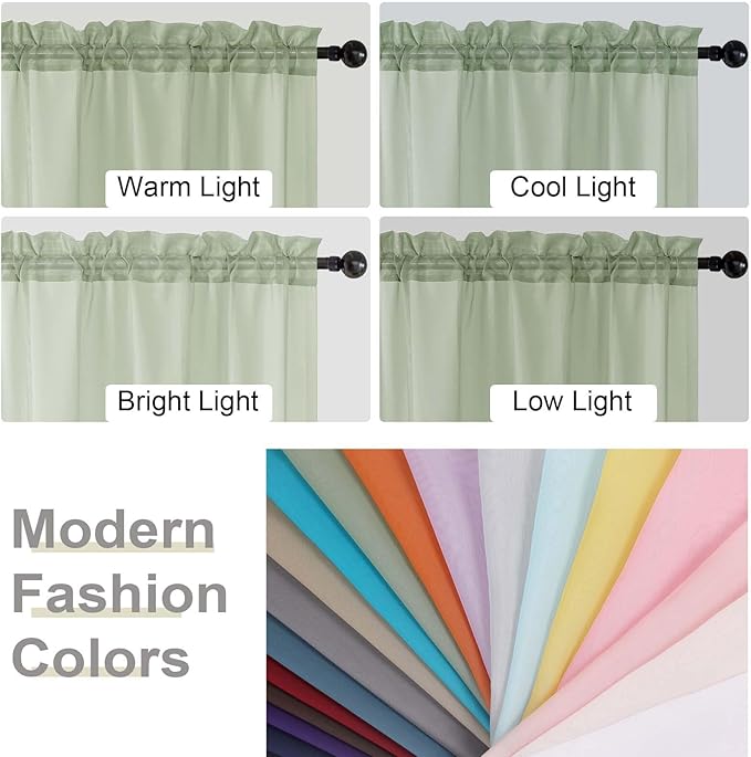 Light Green Sheer Curtains 63 Inch Length 2 Panels Set for Living Room Bedroom, Airy Soft Light Filtering Sheer Dining Room Curtains, Modern Rod Pocket Drapes, Light Green, Each 42" Wx63 L