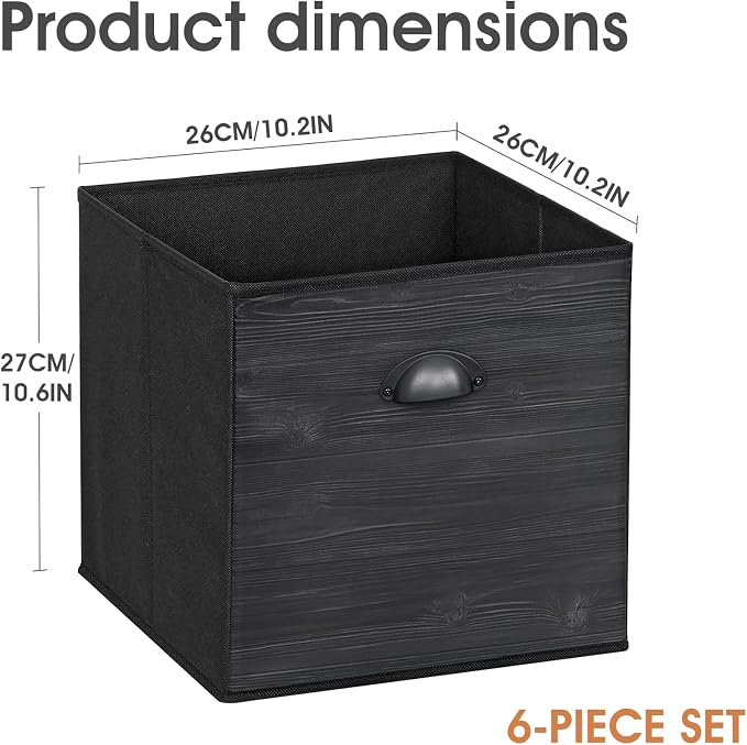 homyfort Faux Wood Grain Cube Storage Bins, 11x11 Inch Storage Cubes, Closet Cloth Baskets Box for Shelves, Set of 6