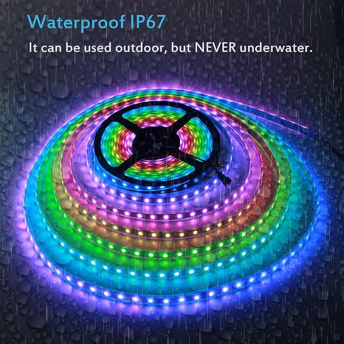 ALITOVE 32.8ft WS2811 Addressable RGB LED Strip Light 24V 5050 SMD IP67 | Waterproof Color Changing 24 Volt LED Light Strip, Programmable Cuttable LED Pixel Strip, for DIY Project, No Adapter