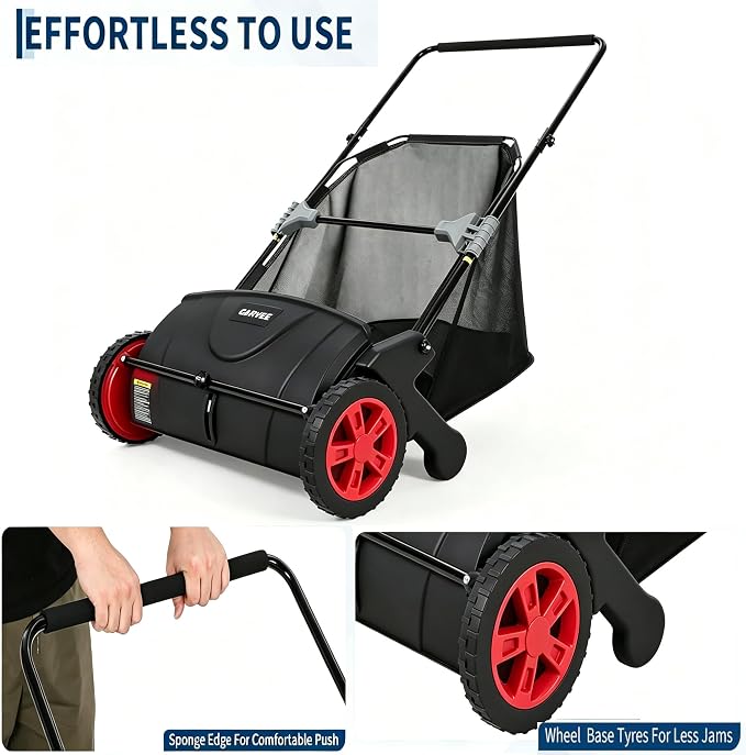 21-Inch Push Lawn Sweeper, Manual Leaf Sweeper with 3.5 Cu. ft. Mesh Bag, 2 Spinning Brushes & 10" Rubber Wheels, Walk-Behind Grass Collector for Lawn Yard Debris