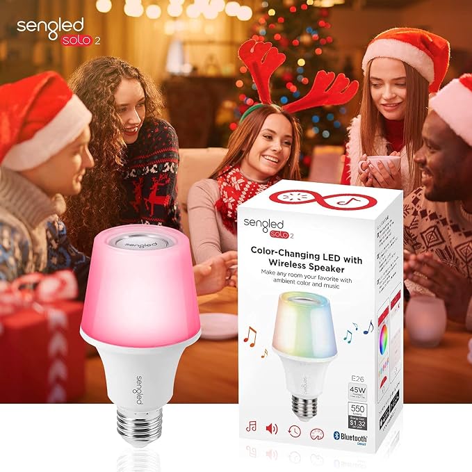 Sengled Solo RGBW Bluetooth Light Bulb Speaker Multi Color Changing LED Light Bulb 60W Equivalent Dimmable App Controlled E26 Smart Music Bulb, Compatible with Alexa via Bluetooth Connection