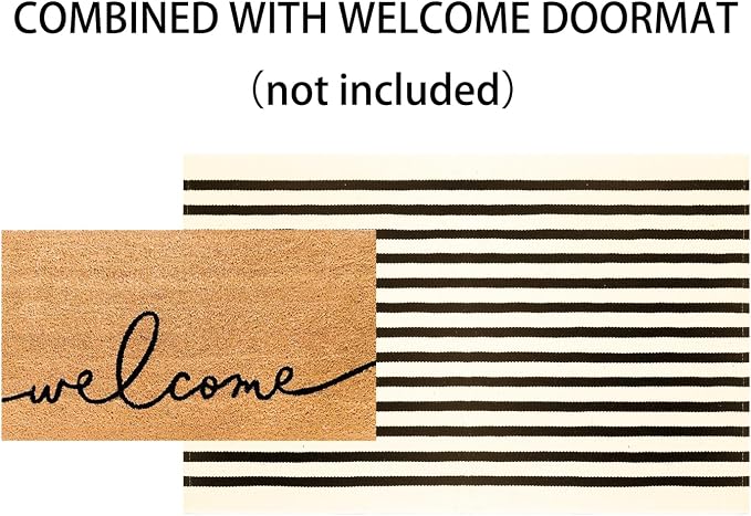 Washable Proch Rug 2.3'X3.6',Beige and Black Entryway Rug Cotton Woven Bathroom Rugs Front Porch Decor for Bedroom/Home Entrance/Front Porch