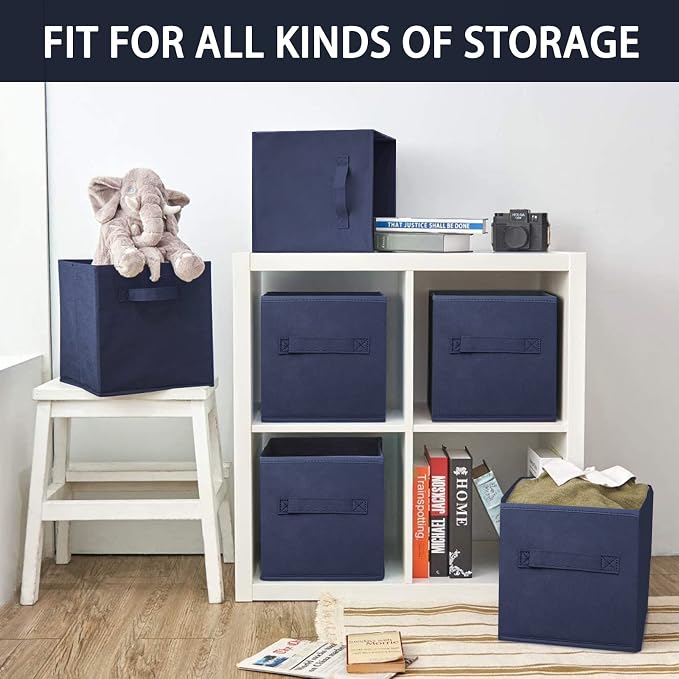 EBIGIC Storage bins collapsible storage bins,cube storage organizer （Pack of 3） 10.5 * 10.5 * 11inch，For home and office Collapsible Closet Shelf Organizers, Drawer Organizers(Blue)