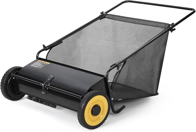 Heavy-Duty 26-Inch Hand-Push Lawn Sweeper with 7 Cu.ft. Collection Bag & Adjustable Brush Reel - Ideal for Picking Up Grass, Leaves, and Yard Debris on Any Terrain