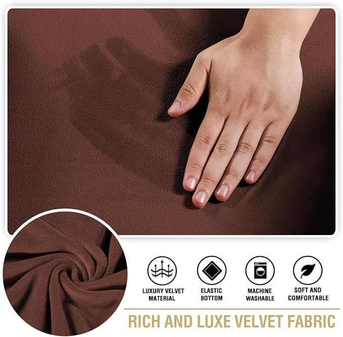 H.VERSAILTEX Stretch Velvet 3 Piece T Cushion Sofa Slipcovers for Living Room Individually Sofa Covers for 3 Cushion Seat Cushion Covers Stay with Elastic Bands (Sofa, Burnt Brick)