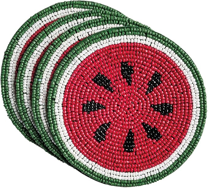 Mud Pie Pink Watermelon Beaded Fruit Coaster