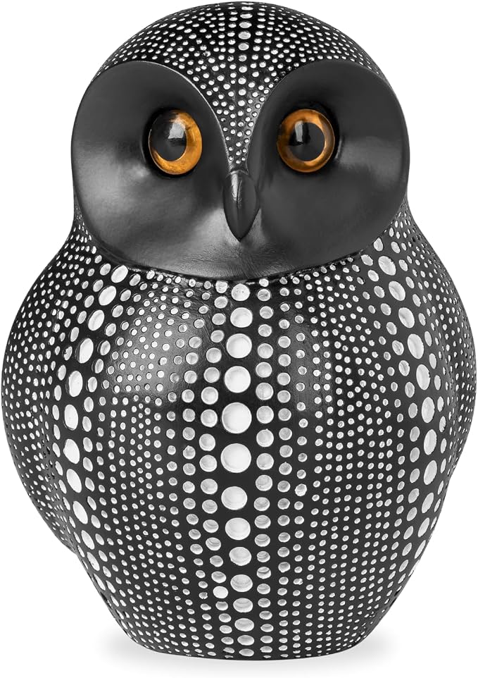 Torre & Tagus 6" Dotted Black Owl Decor - Burrowing Owl Statue with White Dots for Home Decor, Cute Bird Figurine as Tabletop Sculpture on Book Shelf, TV Console, Fireplace or Wedding Gift (Debossed)