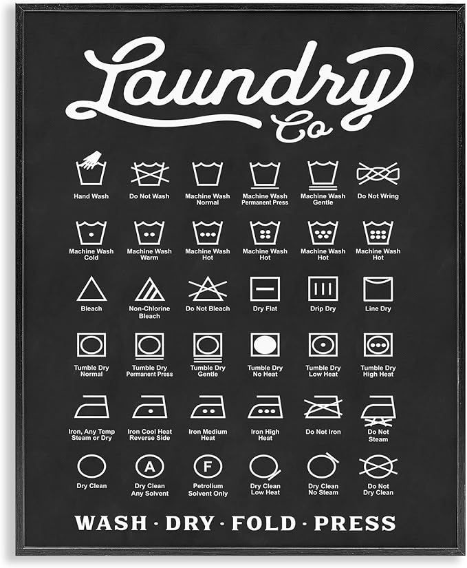 'Laundry Business Symbols Chart'| Framed Giclee Art | Stupell Industries | Black, 24 x 30 Inches, Easy to Hang and Sturdy, Made in USA, by Lettered and Lined