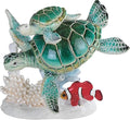 ICE ARMOR 6.5" H Green Sea Turtle and Baby Swimming with Clownfish Statue Marine Life Decoration Figurine