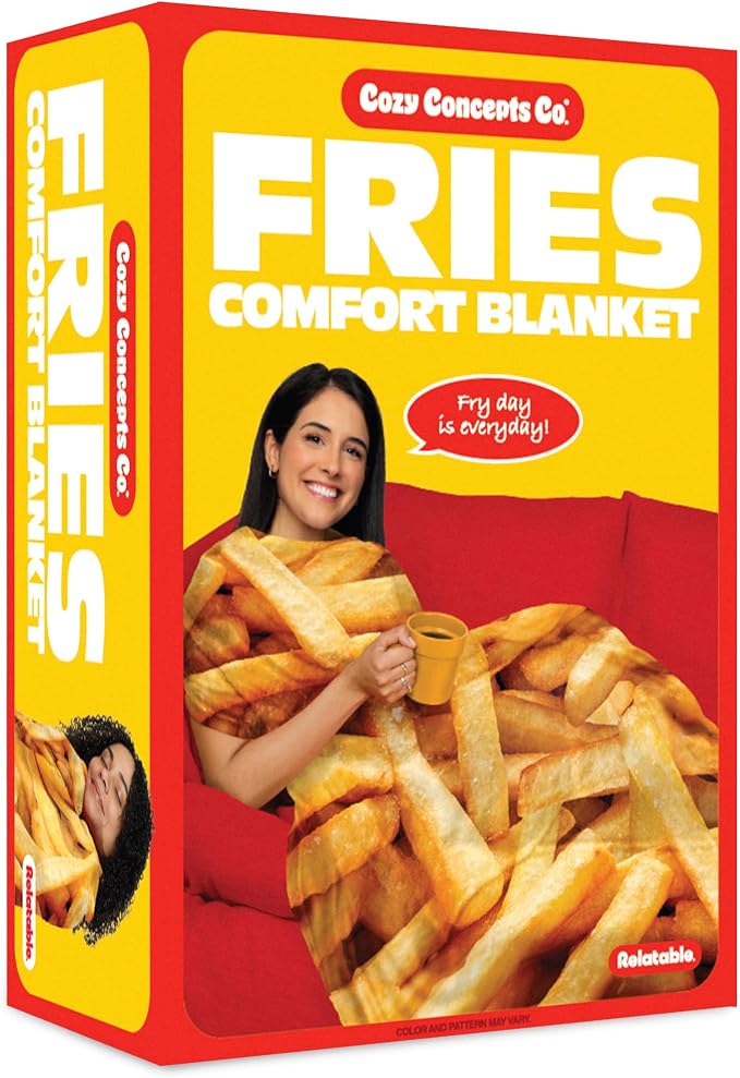 Cozy Concepts Co. French Fries Comfort Blanket by Relatable - Cozy Throw for Room Decor, Everyday Lounging or Funny Gag Gifts for Teens - Includes 1 Giant 60" Fries Fleece Blanket