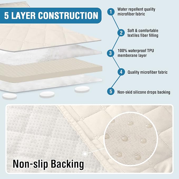 H.VERSAILTEX Couch Cover for Dogs Washable 100% Waterproof Sofa Cushion Cover Dog Bed Cover Non-Slip Pet Blanket for Sofa Cushion Protector, 35" x 82", Ivory