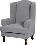 H.VERSAILTEX 2 Piece Stretch Jacquard Wingback Chair Covers Slipcovers Wing Chair Covers (Base Cover Plus Seat Cushion Cover) Furniture Covers for Wingback Chairs, Form Fitted Thick Soft, Dove