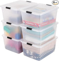 IRIS USA 6-Pack 32 Quart Clip Box with Latching Lid | Latching lid secures office and household supplies. Stackable, nestable design maximizes storage space
