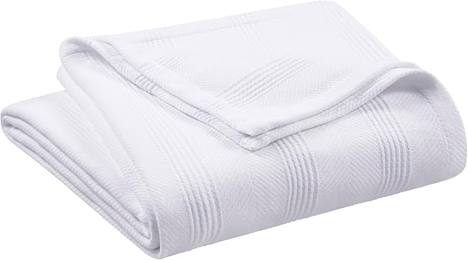 Vellux 100% Cotton Blanket, Twin, 66x90, White | Soft, Breathable Knit, Lightweight, All Season, Machine Washable, Oeko-Tex Certified, Hotel Quality