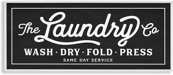 Vintage Laundry Cursive Typography, 10 x 24 Inch Framed Giclée Print | Stupell Industries · By Lettered and Lined · Ready to hang · Great for laundry room decor · Made in USA