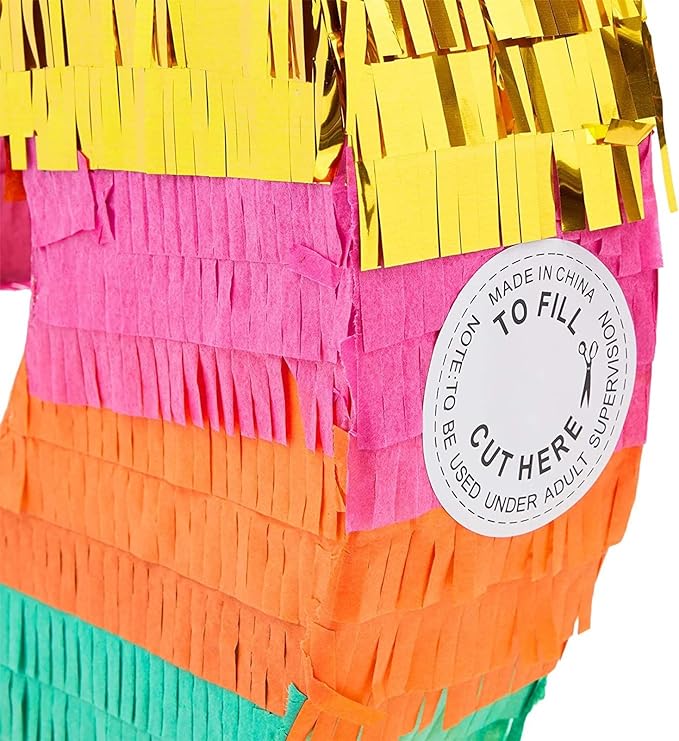 Number 2 Rainbow Pinata with Hanging Loop for Kids 2nd Birthday Party Decorations, Centerpiece Anniversary, Mexican Fiesta, Easy to Fill Label (11x3x16.5 in, Small)