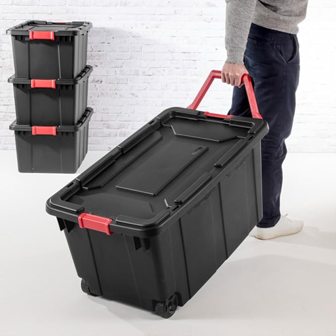 Sterilite Industrial Storage Tote with Lids for Garage, 15 Gallon, 12-Pack | Heavy-Duty and Stackable Utility Box Containers for Home, Office, and Basement Organization, Black