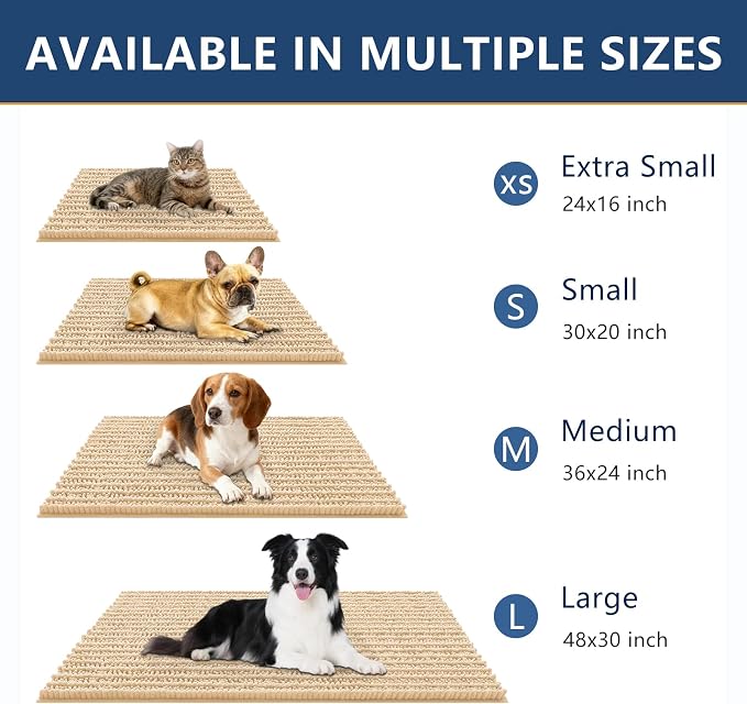 Smiry Dog Door Mat for Muddy Paws 47x24, Absorbent Dirt Trapper, Non-Slip Washable Chenille Entryway Rug for Inside Floor, Beige, Layered Pattern
