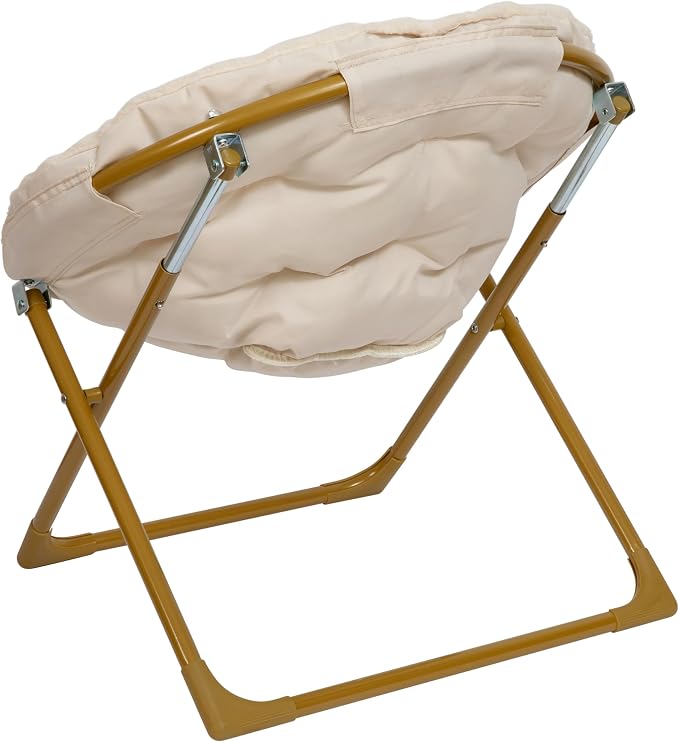 Flash Furniture Kids 23 Inch Folding Saucer Chair, Ivory Faux Shearling | Soft Gold Frame, Portable
