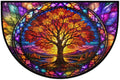 Pardick Tree Half Round Door Mat Welcome Entrance Mat Bath Bathroom Rug A5 | Tree Glass Painting Welcome Entrance Mat Anti-Slip Half Moon Bath Mat Semi Circle Rug Indoor Outdoor Kitchen Rug