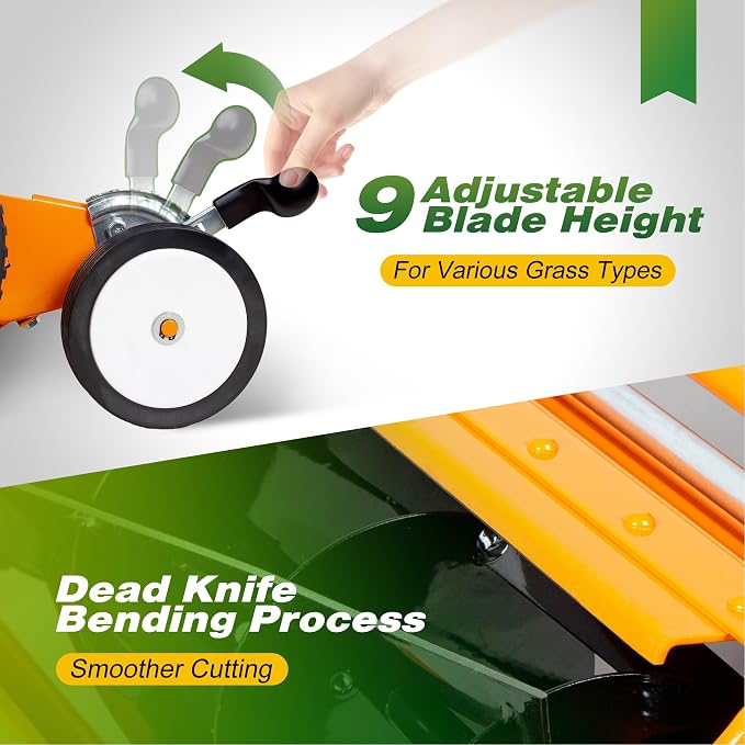 Walensee 18-Inch Manual Lawn Mower, 5-Blade Push Reel, 9 Heights | Precision-Ground Alloy-Steel Blades Deliver Clean Scissor-Like Cuts, While Manual Cordless Operation Keeps Lawn Care Quiet