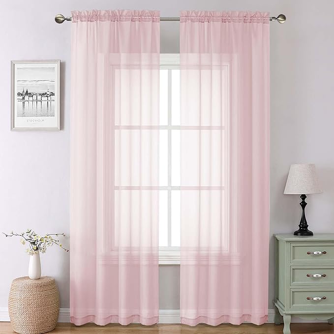 Lecloud Blush Pink Sheer Curtains 90 Inches Long 2 Panels, Modern Airy Voile by Lecloud