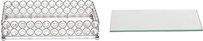 Elegant Designs HG1010-CHR Elipse Crystal Decorative Mirrored Jewelry or Makeup Cosmetic Perfume Vanity Organizer Tray, Chrome