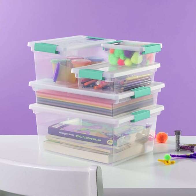 Sterilite Clip Box, Stackable Clear Plastic Bins- Large, 6-Pack | Storage Containers with Latching Lids for Writing, Arts or Crafts Supplies - Home, Office, Classroom & Workshop Organization