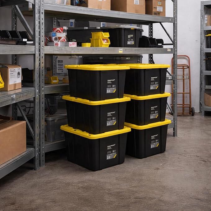 Ramtuff Heavy Duty Stackable Storage Container with Lid, 27 Gallon, 6-Pack | Weather-Resistant Organization Tote with Snap-Tight Lid, for Garage, Basement, Attic, Shed, Closet & Moving