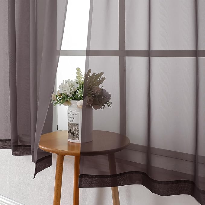 Lecloud Chocolate Sheer Curtains 36 Inch Length 2 Panels, Solid Voile Small - Image 7