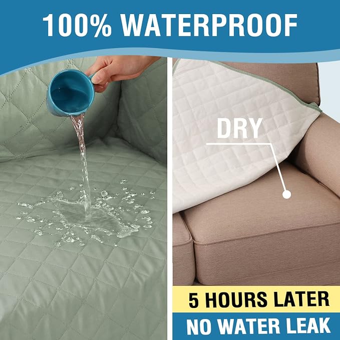 H.VERSAILTEX 100% Waterproof Couch Cover Chair Sofa Slipcover Furniture Protector for Pets Kids Children Dog Cat with Non-Skid Backing (Chair, Pale Aqua)
