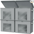 Zilink Fabric Storage Bins with Lid Closet Storage Bins, Light Grey, 4Pack | Stackable, Smooth Zipper, Clear Window, Sweater Organizer, Closet Organizers and Storage Box for Home, Bedroom