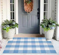 Buffalo Plaid Outdoor Rug 27.5''X 43.3' Light Blue White Checked Porch Rug Cotton Woven Washable Rug Layering Doormat for Welcome Door Mat Entryway Dining Room Bedroom Living Room
