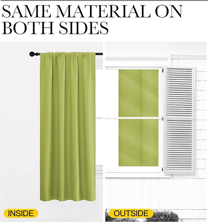 NICETOWN Fresh Green Blackout Curtains 48 inches Long for Bedroom, 42" Wide, 2 Panels, Home Decorations Thermal Insulated Solid Rod Pocket Blackout Drapes for Cafe, Nursery