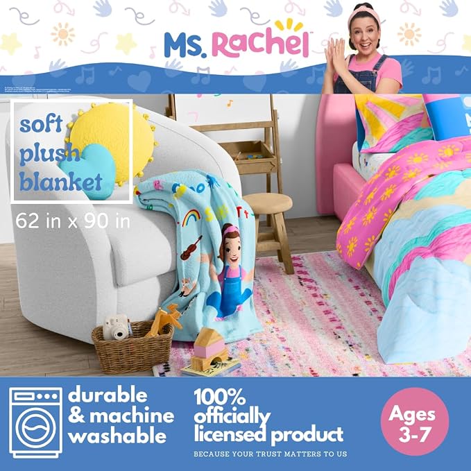 Ms. Rachel Educational Adventures Bedding Super Soft Cozy Throw Blanket, 62 in x 90 in, (Officially Licensed Product) by Franco Kids