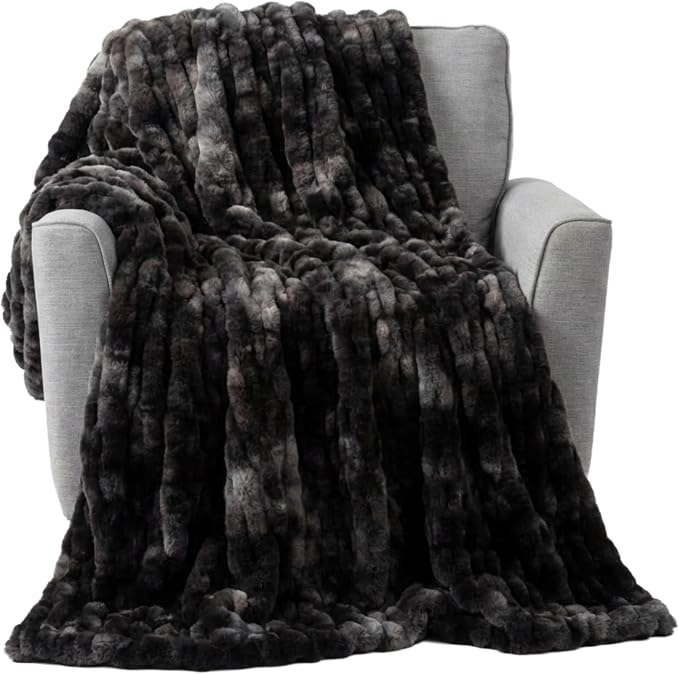 Lavish Home Jacquard Faux Fur Throw 60 x80 Black