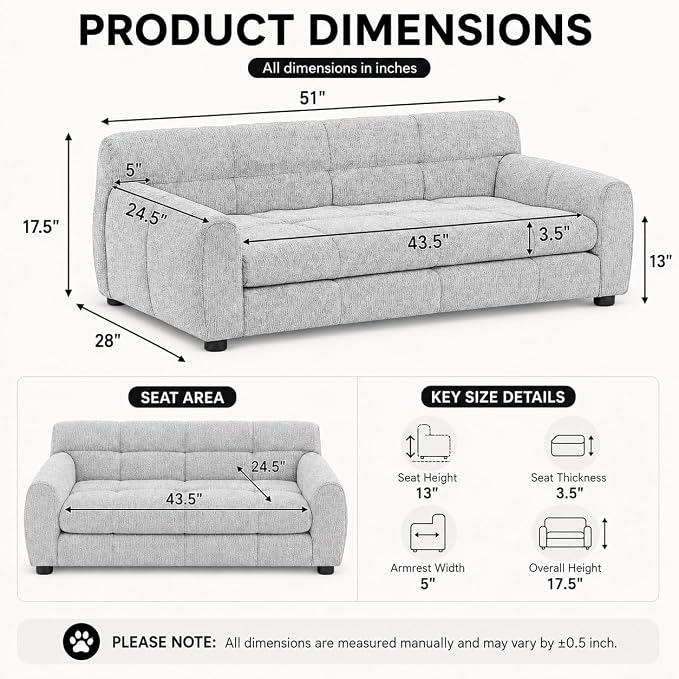 51"×28" Large Dog Sofa, for Large & Extra Large Dogs | Detachable Cushion | Reinforced Low Base|Non-Sagging |Breathable Linen Fabric | Soft Cushion | Armrest & Backrest |Beige