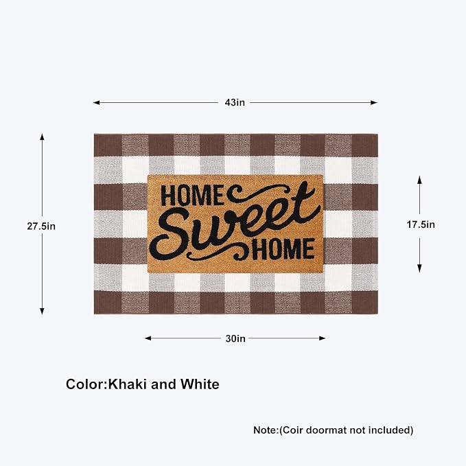 KIMODE Fall Decor Front Door Mat Buffalo Plaid Outdoor Rug 27.5"x43" Brown and White Checkered Rug Farmhouse Fall Thanksgiving Front Porch Rug Washable Cotton Layered Doormats Autumn Mats