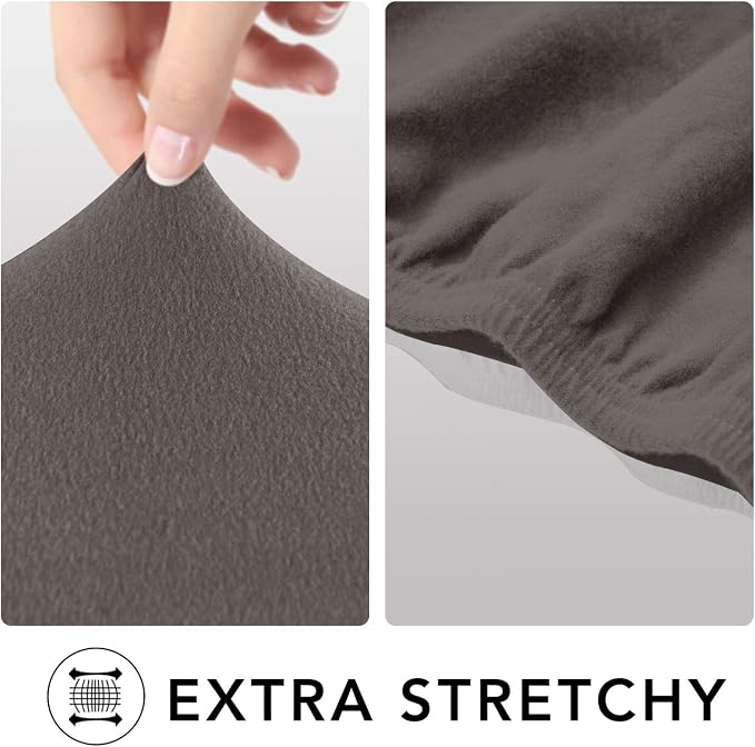 PureFit Stretch Oversized Couch Covers Fleece Sofa Slipcovers Taupe | 1-Piece Sofa Cover Washable Soft Couch Protector, Couch Slipcover with Non Skid Foam and Elastic Bottom for Kids, Dogs