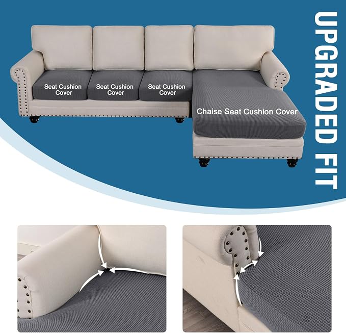H.VERSAILTEX Sectional Couch Covers 4 Pieces Sofa Seat Cushion Covers L Shape Separate Cushion Couch Chaise Cover for Both Left/Right Sectional Couch (Seat Only: 1 Chaise + 3 Sofa, Grey)