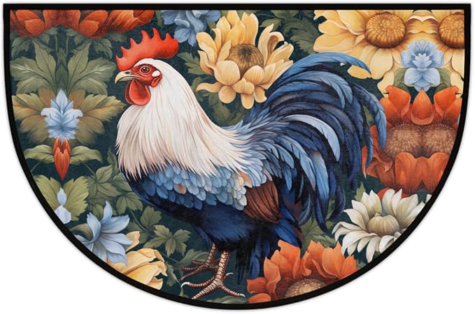 cfpolar Animals Rooster Sunflowers Half Round Door Mat Outdoor Entrance Large 24"x36" Half Circle Welcome Entrance Way Mat Semi Circular Front Door Mat Area Rug for Garage, Patio, High Traffic Areas