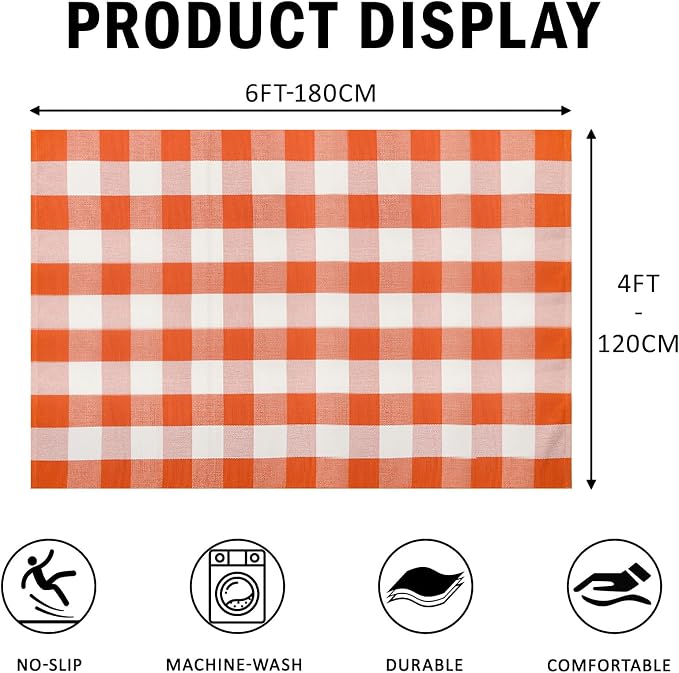 Buffalo Plaid Outdoor Rug 4x6 Ft Orange and White Checkered Area Rug Halloween Washable Fall Indoor Outdoor Rugs for Entryway,Hallway, Kitchen, Living Room, Dining Room, Bedroom