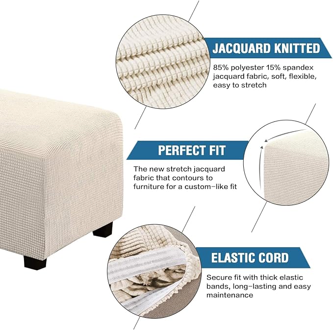 H.VERSAILTEX Ottoman Cover Slipcover Rectangle Fit Length 29'-34' Footrest Sofa Slipcovers Stool Cover Footstool Protector Covers Feature Stretch Thick Jacquard Fabric Removable Washable - Natural