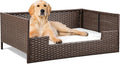 YITAHOME Rattan Dog Sofa Bed with Cushion,Wicker Pet Bed Sofa Couch Indoor Outdoor Waterproof for Large Medium Small Dogs Cats (38.6''L*26.4''W*15''H,Beige)