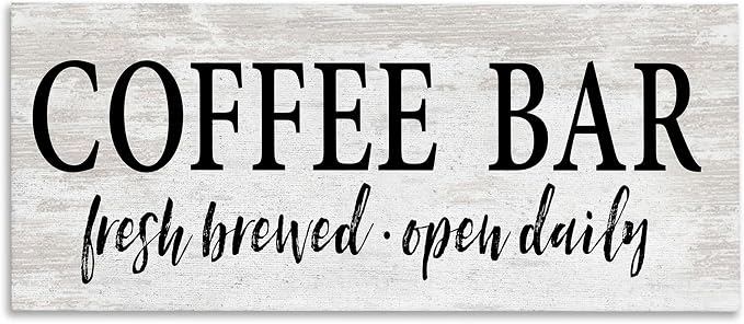 Coffee Bar Open Sign Rustic Grain, 10 x 24 Inch Canvas Wall Art | Stupell Industries · By Lettered and Lined · Ready to hang · Great for kitchen or coffee nook · Made in USA