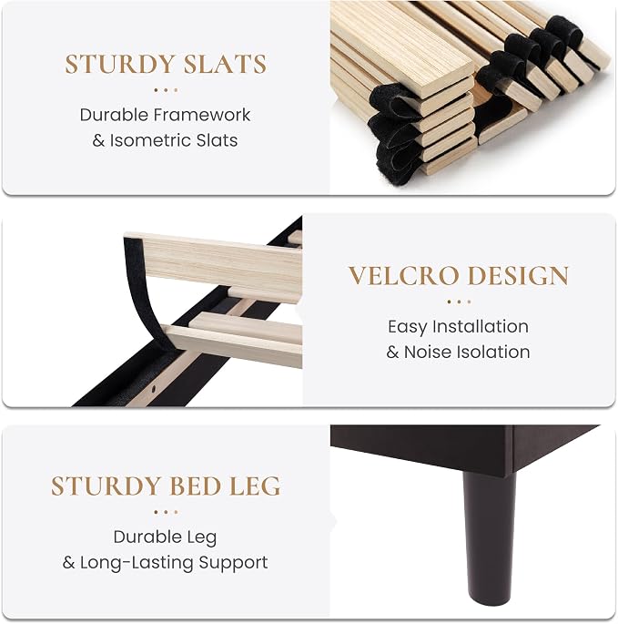 SHA CERLIN King Size Velvet Bed Frame with Adjustable Headboard, Black | Vertical Channel Tufted Design, Upholstered Platform Bed, Wood Slats Support/No Box Spring Needed/Easy Assembly