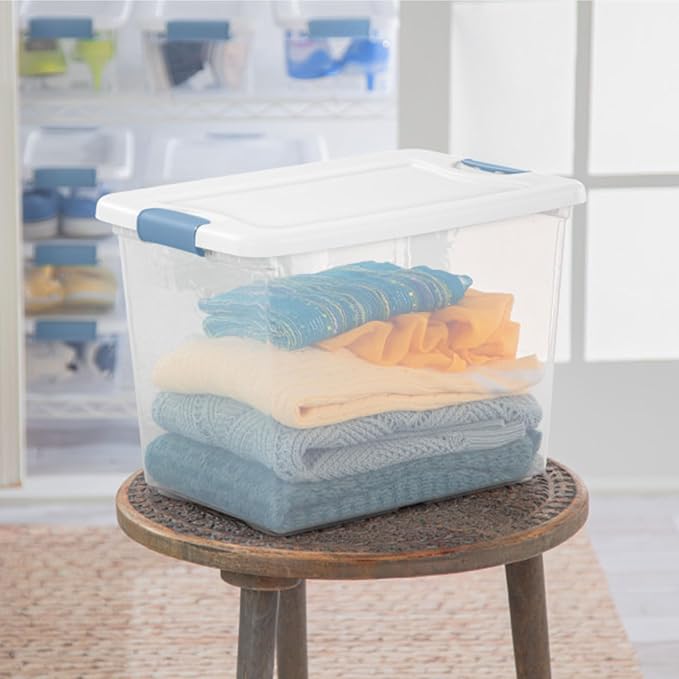 Sterilite Latching Box with Lids for Home and Office, 25 Quart, 24-Pack | Heavy-Duty and Stackable Plastic Containers with Latches for Closet, Cabinet, Bedroom, Bathroom and Dorm Room Organization