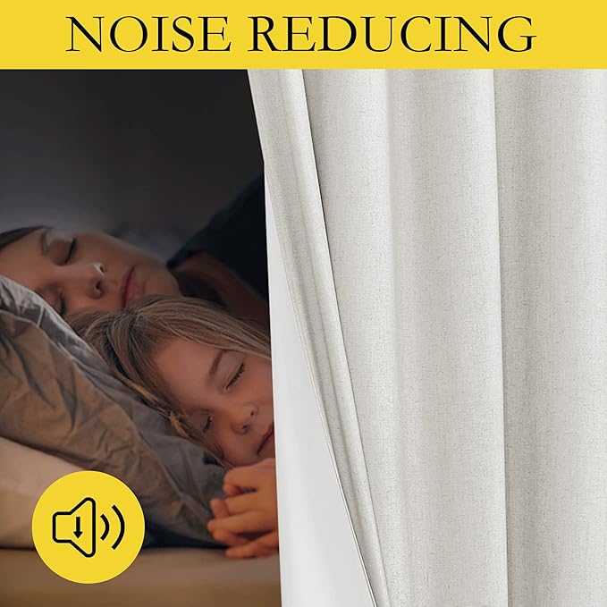 NICETOWN 100% Blackout Linen Texture Curtains 72 inches Long, Ivory, 2 Pcs, Thermal Insulated Full Blackout 2-Layer Lined Drapes, Energy Efficiency Window Draperies for Boy's Room