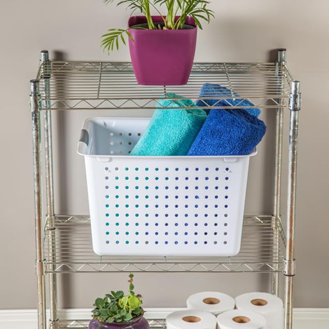 Sterilite Deep Ultra™ Basket, Open Plastic Storage Bin, White, 6 Pack | Large Open Containers and Bins for Pantry Shelves, Kitchen Cabinets, Laundry, Closets, Dorm Rooms, Classrooms & Bathrooms